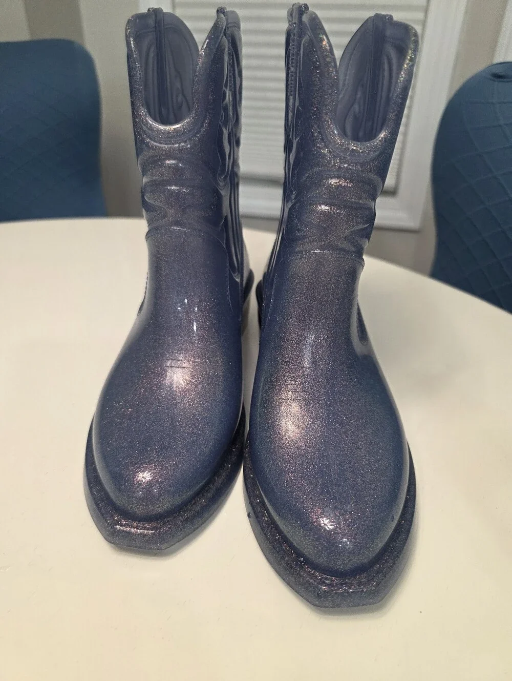 Mini Melissa Texas Boot Blue Glitter Cowboy Boot Big Kids Size 3